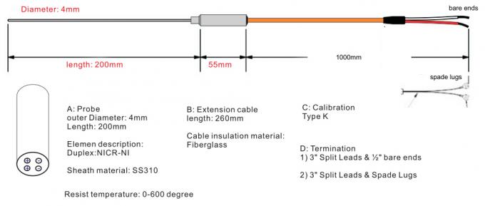 câble de thermocouple isolé par minerai de diamètre de 6Mm SS316/310/Inconel 600